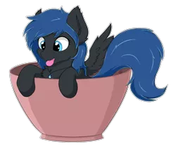 Size: 1885x1600 | Tagged: safe, artist:wolfypon, derpibooru import, oc, oc:midnight light, unofficial characters only, pegasus, pony, cup, cup of pony, cute, female, mare, micro, mlem, silly, simple background, solo, tail, tongue out, transparent background