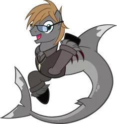Size: 1134x1205 | Tagged: artist:theeditormlp, clothes, derpibooru import, glasses, male, oc, oc:the editor, original species, safe, shark, sharkified, shark pony, simple background, solo, species swap, transparent background, vector
