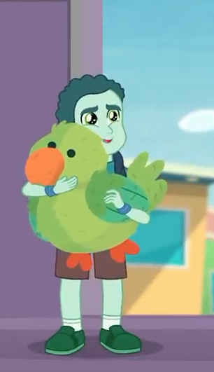 Size: 306x531 | Tagged: safe, derpibooru import, screencap, mint chip, bird, parakeet, equestria girls, equestria girls series, rollercoaster of friendship, background human, clothes, cute, male, shoes, shorts, toy