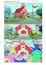 Size: 6611x9344 | Tagged: safe, artist:jeremy3, derpibooru import, oc, earth pony, pegasus, pony, unicorn, comic:behind me, absurd resolution, alternate universe, comic, ponyville, ponyville schoolhouse