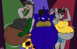 Size: 1280x817 | Tagged: anthro, artist:theimmortalwolf, belly, big belly, breasts, derpibooru import, draconequus, draconequus oc, girls night out, huge belly, hyper, hyper belly, hyper pregnancy, impossibly large belly, oc, oc:shawn, oc:shawnette, pregnant, rule 63, suggestive