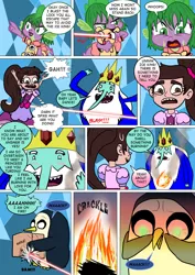 Size: 800x1133 | Tagged: adventure time, artist:imbriaart, bird, comic, comic:magic princess war, crossdressing, crossover, derpibooru import, disguise, dog, dragon, fire, gunter (adventure time), ice king, marco diaz, penguin, safe, spike, star vs the forces of evil