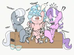 Size: 1280x960 | Tagged: suggestive, artist:darkknighthoof, artist:icey-wicey-1517, color edit, derpibooru import, edit, cozy glow, diamond tiara, silver spoon, earth pony, pegasus, pony, arm behind back, bdsm, bondage, colored, cozy glow is best facemaker, crazy glow, diamondsub tiara, erotic tickling, exclamation point, feather, female, females only, femsub, fetish, freckles, gag, glasses, hoof fetish, hoof tickling, insanity, interrobang, jewelry, levitation, lip bite, magic, mare, mind break, necklace, older, older cozy glow, older diamond tiara, older silver spoon, one eye closed, question mark, rope, rope bondage, shrunken pupils, silversub, simple background, spread wings, stocks, subglow, submissive, sweat, tape, tape gag, telekinesis, tiara, tickle fetish, tickle torture, tickling, trio, trio female, underhoof, wall of tags, white background, wingboner, wings
