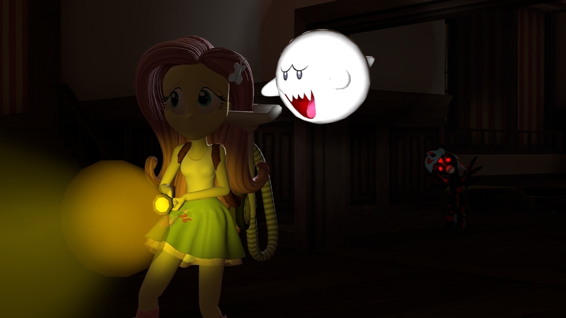 Size: 1920x1080 | Tagged: safe, artist:ghostoftime1, derpibooru import, fluttershy, oc, ghost, undead, equestria girls, 3d, boo (super mario), female, flashlight (object), luigi's mansion, nintendo, poltergust 5000, super mario bros., vacuum cleaner