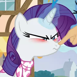 Size: 1080x1078 | Tagged: angry, blushing, boop, boop edit, cute, derpibooru import, edit, edited screencap, glare, grumpy, hand, madorable, raribetes, rarity, rarity is not amused, safe, screencap, the end in friend, unamused