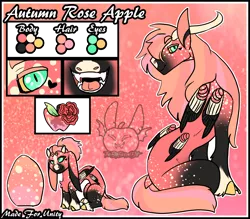 Size: 2880x2520 | Tagged: abstract background, artist:thebigearredbat, derpibooru import, draconequus, draconequus oc, freckles, interspecies offspring, magical threesome spawn, male, multiple parents, multiple wings, oc, oc:autumn rose apple, offspring, parent:big macintosh, parent:discord, parent:fluttershy, parents:discomacshy, reference sheet, safe, solo, watermark, wings