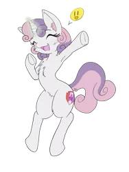 Size: 423x564 | Tagged: safe, artist:steelsoul, derpibooru import, sweetie belle, armpits, cute, cutie mark, diasweetes, ear fluff, emoji, happy, horn, jumping, magic, raised hoof, simple background, solo, sparking horn, transparent background