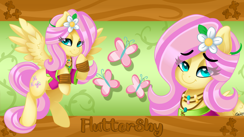 Size: 3840x2160 | Tagged: artist:ciderpunk, clothes, derpibooru import, flower, flower in hair, fluttershy, hippie, looking at you, safe, wallpaper