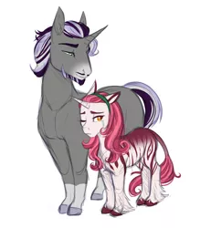 Size: 2376x2714 | Tagged: safe, artist:askbubblelee, derpibooru import, oc, oc:impala lily, unofficial characters only, hybrid, pony, unicorn, zony, cuckold, father and child, father and daughter, female, male