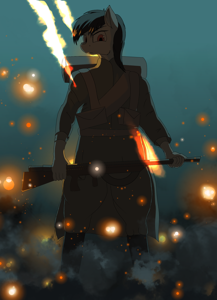 Size: 1792x2480 | Tagged: safe, artist:kpvt, derpibooru import, oc, oc:commissar junior, anthro, anthro oc, battlefield 1, chauchat, gun, image, machine gun, military, military uniform, png, weapon