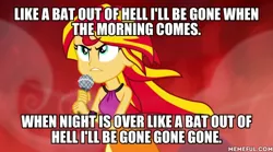 Size: 600x334 | Tagged: safe, derpibooru import, edit, edited screencap, screencap, sunset shimmer, equestria girls, rainbow rocks, bat out of hell, caption, image macro, meat loaf, meme, song reference, text