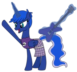 Size: 2641x2497 | Tagged: alternate hairstyle, artist:eagc7, clothes, derpibooru import, female, guitar, luna loud, magic, mare, musical instrument, name joke, namesake, nickelodeon, princess luna, safe, shirt, short hair, simple background, skirt, solo, telekinesis, the loud house, transparent background