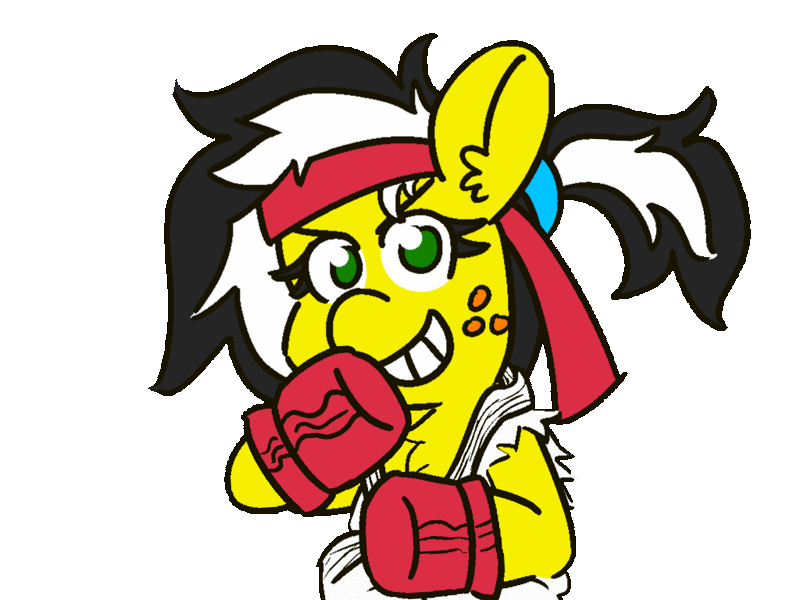 Size: 1024x768 | Tagged: safe, artist:threetwotwo32232, derpibooru import, oc, oc:uppercute, unofficial characters only, earth pony, pony, animated, boxing gloves, female, gif, headband, looking at you, mare, parody, ryu, simple background, solo, street fighter, transparent background