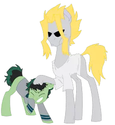 Size: 1184x1280 | Tagged: safe, artist:ashartsathing, derpibooru import, ponified, earth pony, pony, all might, dadmight, duo, izuku midoriya, male, mentor and protege, my hero academia, quirked pony, simple background, small might, teacher and student, transparent background, true form, u.a. high school uniform
