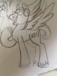 Size: 960x1280 | Tagged: safe, artist:lucklesslongshot, derpibooru import, ponified, pony, monochrome, my hero academia, present mic, quirked pony, solo