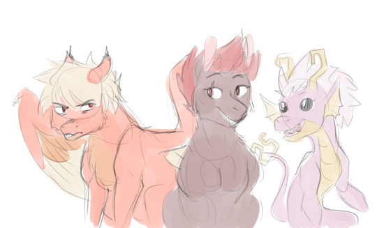 Size: 540x327 | Tagged: safe, artist:khaoticvex, derpibooru import, ponified, dragon, pony, bakusquad, dragonified, eijirou kirishima, female, katsuki bakugou, male, mina ashido, my hero academia, quirked dragon, quirked pony, species swap, trio