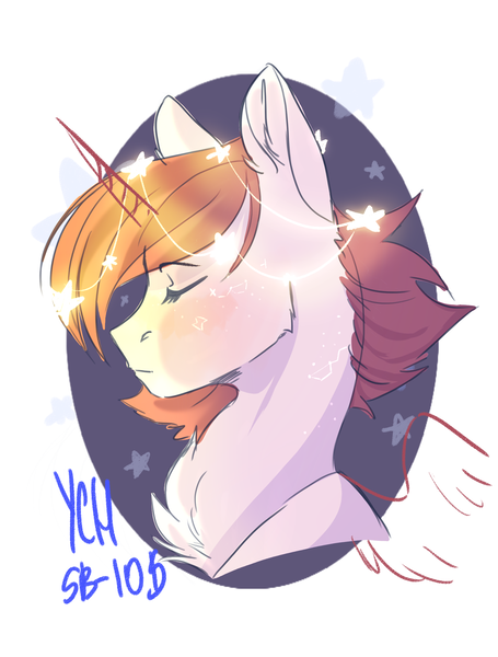 Size: 1692x2233 | Tagged: safe, artist:swoopypoolin, derpibooru import, oc, unofficial characters only, pony, advertisement, auction, bust, commission, digital art, eyes closed, male, portrait, solo, stallion, ych example, your character here