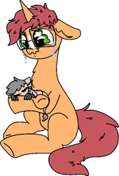 Size: 556x816 | Tagged: safe, artist:nootaz, derpibooru import, oc, oc:athena, oc:game guard, unofficial characters only, baby, crying, glasses, messy mane, simple background, tears of joy, transparent background