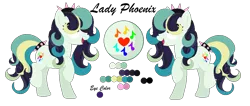 Size: 1000x422 | Tagged: safe, artist:mlpcrystalharmony, artist:selenaede, derpibooru import, oc, oc:lady phoenix, unofficial characters only, earth pony, pony, icey-verse, base used, female, hair covering face, hair over eyes, headband, magical lesbian spawn, mare, next generation, offspring, parent:coloratura, parent:songbird serenade, parents:colorenade, reference sheet, simple background, solo, spiked headband, transparent background