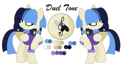 Size: 751x396 | Tagged: safe, artist:mlpcrystalharmony, artist:selenaede, derpibooru import, oc, oc:duel tone, unofficial characters only, pegasus, pony, icey-verse, base used, clothes, coat, female, hair over eyes, magical lesbian spawn, mare, next generation, offspring, parent:sapphire shores, parent:songbird serenade, parents:sapphire songbird, raised hoof, reference sheet, simple background, solo, transparent background, two toned wings, wings