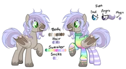 Size: 1024x558 | Tagged: safe, artist:mintoria, derpibooru import, oc, oc:night gazer, bat pony, pony, clothes, male, reference sheet, simple background, socks, solo, stallion, striped socks, sweater, transparent background