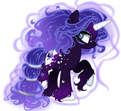 Size: 1183x1090 | Tagged: safe, artist:gihhbloonde, derpibooru import, oc, oc:nightyx, unofficial characters only, pony, unicorn, base used, colored horn, ethereal mane, eyelashes, female, hoof fluff, horn, image, magic, makeup, mare, parent:princess luna, png, raised hoof, simple background, smiling, solo, starry mane, transparent background, unicorn oc, unshorn fetlocks