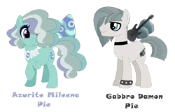 Size: 834x534 | Tagged: safe, artist:andy-hazards, derpibooru import, oc, oc:azure pie, oc:gabbro pie, earth pony, pony, base used, bracelet, brother and sister, choker, duo, female, hair over one eye, magical lesbian spawn, male, mare, offspring, parent:coco pommel, parent:marble pie, parents:marblecoco, raised hoof, siblings, simple background, spiked wristband, stallion, transparent background, wristband