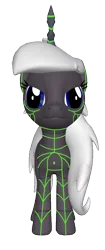 Size: 1396x3338 | Tagged: safe, alternate version, artist:liolu, derpibooru import, oc, ponified, pony, 3d, 3d model, blue eyes, cape, clothes, face, furi, grey skin, horn, male, png, rider, simple background, the stranger, transparent background, white hair