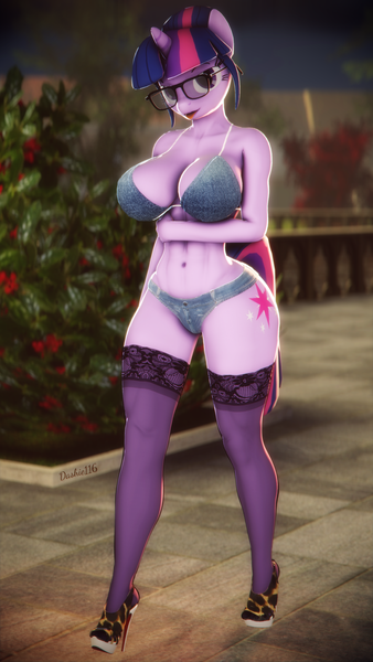 Size: 2160x3840 | Tagged: 3d, anthro, artist:dashie116, bra, breasts, busty twilight sparkle, clothes, derpibooru import, female, glasses, hair bun, high heels, panties, sci-twi, shoes, socks, solo, solo female, source filmmaker, stockings, suggestive, thigh highs, twilight sparkle, underwear