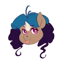 Size: 451x489 | Tagged: safe, artist:amaraburrger, derpibooru import, oc, oc:sandy sketch, unofficial characters only, earth pony, hybrid, pony, unicorn, curly mane, cute, female, head, horn, mlem, silly, simple background, small horn, solo, tongue out, transparent background