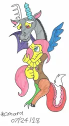 Size: 827x1495 | Tagged: safe, artist:cmara, derpibooru import, discord, fluttershy, traditional art