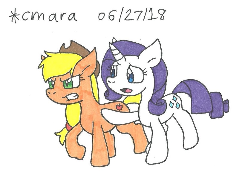 Size: 1113x816 | Tagged: applejack, artist:cmara, derpibooru import, rarity, safe, traditional art