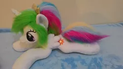 Size: 1600x900 | Tagged: safe, artist:masha05, derpibooru import, princess celestia, alicorn, pony, female, filly, filly celestia, irl, jewelry, photo, plushie, solo, tiara, younger