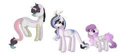 Size: 3463x1537 | Tagged: safe, artist:moon-rose-rosie, derpibooru import, oc, oc:entropy, oc:flawless harmony, oc:sunrise, unofficial characters only, draconequus, hybrid, pegasus, pony, female, interspecies offspring, male, mare, offspring, parent:discord, parent:princess celestia, parents:dislestia, simple background, transparent background