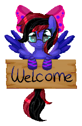 Size: 202x309 | Tagged: safe, artist:angellightyt, derpibooru import, oc, oc:skitzy, pegasus, pony, animated, clothes, female, gif, glasses, ribbon, sign, simple background, socks, solo, transparent background, welcome