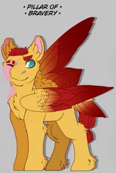 Size: 843x1254 | Tagged: safe, artist:raggityfox, derpibooru import, flash magnus, pegasus, pony, alternate hairstyle, colored wings, gray background, male, missing eye, scar, simple background, tail feathers, wings, without armor