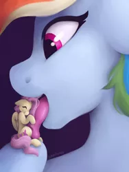 Size: 3000x4000 | Tagged: suggestive, artist:smallhorses, derpibooru import, fluttershy, rainbow dash, bedroom eyes, cute, cutie mark, dashabetes, eyes closed, female, fetish, flutterdash, flutterprey, hug, imminent vore, kitchen eyes, lesbian, licking, macro, micro, moist, mucous, mucus, preddash, shipping, shyabetes, size difference, slimy, snuggling, squishy, tongue out, vore, willing vore