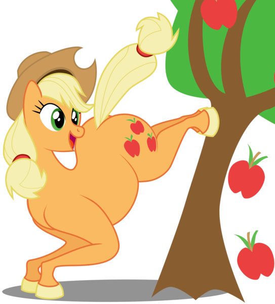 Size: 1900x2100 | Tagged: safe, artist:shitigal-artust, derpibooru import, applejack, earth pony, pony, anatomically incorrect, apple, apple tree, applebucking, applejack mid tree-buck facing the left with 3 apples falling down, applejack mid tree-buck with 3 apples falling down, applejack's hat, chubby, cowboy hat, falling, female, food, g5, hat, hoers, incorrect leg anatomy, looking back, mare, open mouth, simple background, smiling, solo, transparent background, tree, what has magic done, what has science done