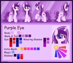 Size: 4820x4186 | Tagged: safe, artist:livehotsun, derpibooru import, oc, oc:purple eye, unofficial characters only, pony, unicorn, absurd resolution, comic sans, female, heterochromia, mare, reference sheet, solo, vector