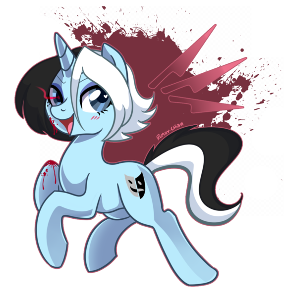 Size: 1024x1073 | Tagged: semi-grimdark, artist:rumay-chian, derpibooru import, oc, oc:silver duality, pony, unicorn, blood, blushing, female, knife, mare, simple background, transparent background