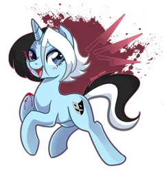 Size: 1024x1073 | Tagged: semi-grimdark, artist:rumay-chian, derpibooru import, oc, oc:silver duality, pony, unicorn, blood, blushing, female, knife, mare, simple background, transparent background