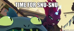 Size: 600x251 | Tagged: caption, derpibooru import, edit, edited screencap, fishman, futurama, image macro, implied sex, meme, mori, my little pony: the movie, safe, screencap, snu-snu, tempest shadow, text