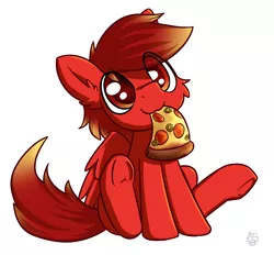 Size: 2062x1915 | Tagged: safe, artist:rivibaes, derpibooru import, oc, oc:infernus, unofficial characters only, pegasus, pony, cute, eating, food, jalapeno, meat, mouth hold, pepperoni, pepperoni pizza, pizza, sitting, underhoof