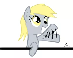 Size: 680x542 | Tagged: artist:wyezee, derp, derpibooru import, derpy hooves, safe, simple background, waving, white background