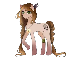 Size: 1693x1345 | Tagged: safe, artist:aomisenpai, derpibooru import, oc, oc:dream maker, unofficial characters only, earth pony, pony, braid, cutie mark, dreamcatcher, feather, female, garter, green eyes, hair tie, jewelry, long mane, long tail, looking at you, mare, necklace, simple background, smiling, solo, transparent background