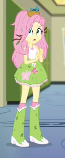 Size: 217x524 | Tagged: safe, derpibooru import, screencap, fluttershy, bird, eqg summertime shorts, equestria girls, monday blues, bird nest, boots, clothes, cropped, dirty, female, messy hair, shoes, skirt, socks