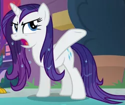 Size: 647x545 | Tagged: safe, derpibooru import, screencap, rarity, pony, unicorn, a rockhoof and a hard place, angry, cropped, female, mare, open mouth, solo, wet, wet mane, wet mane rarity