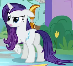 Size: 494x450 | Tagged: safe, derpibooru import, screencap, rarity, rockhoof, pony, unicorn, a rockhoof and a hard place, butt, cropped, cutie mark, female, mare, plot, raised hoof, solo, underhoof, wet, wet mane, wet mane rarity