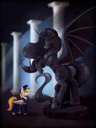 Size: 1024x1367 | Tagged: safe, artist:das_leben, derpibooru import, oc, unofficial characters only, pegasus, pony, clothes, hat, justice, looking up, solo, statue