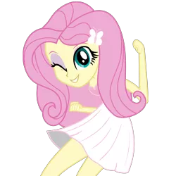 Size: 7680x7680 | Tagged: safe, artist:efk-san, derpibooru import, fluttershy, equestria girls, absurd resolution, alternate costumes, clothes, cute, dancing, dress, dress interior, female, looking at you, one eye closed, shyabetes, simple background, smiling, solo, transparent background, vector, wink